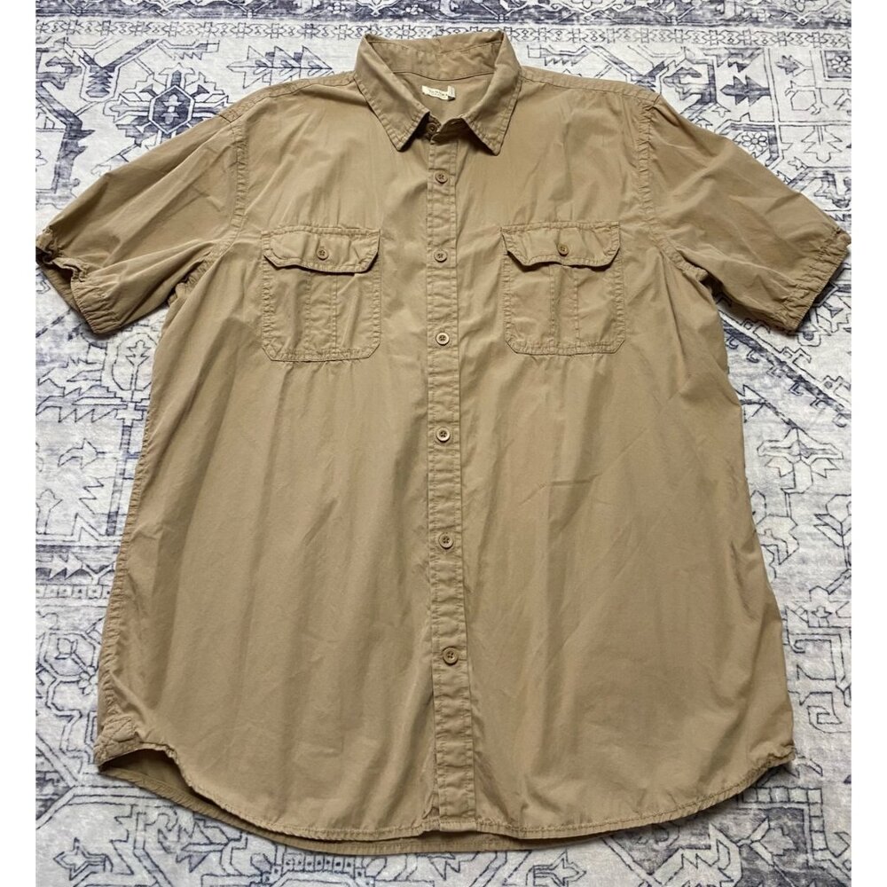 Sonoma Life + Style‎ Mens XL Khaki Short Sleeve Button-Up Shirt 100% Cotton Camp